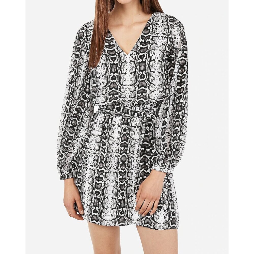 Express Women's Chiffon Snakeskin Print Balloon Sleeve Mini Dress Small
